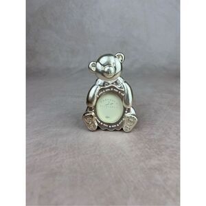 Vintage Teddybear Picture Frame 90s Y2K Silver Metal